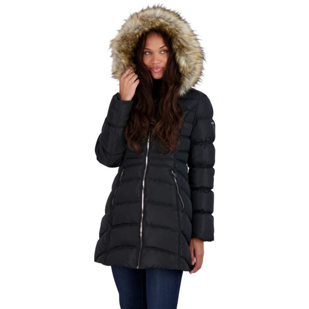 Laundry by Shelli Segal Women’s Quilted Faux Fur Trim Mid-Length Puffer Coat NWT - Picture 2 of 5